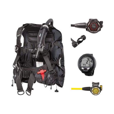 Hollis Cold Water Scuba Package – HD-200 BCD, DC7 Sealed Regulator, 150LX Octopus & Oceanic Veo 4.0 — Zeagle Stiletto Back I…