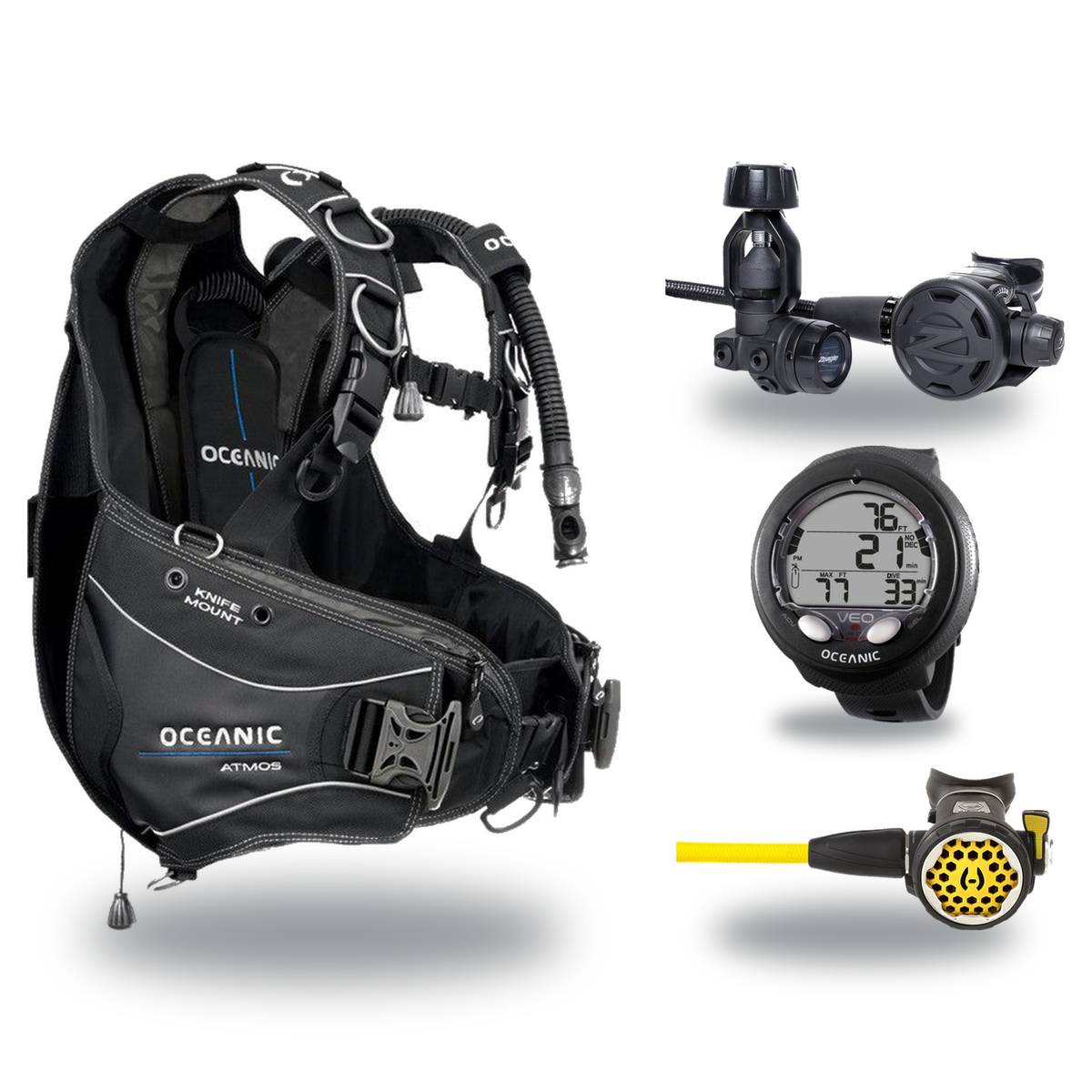 Hollis Cold Water Scuba Package – HD-200 BCD, DC7 Sealed Regulator, 150LX Octopus & Oceanic Veo 4.0 — Oceanic Atmos Hybrid A…