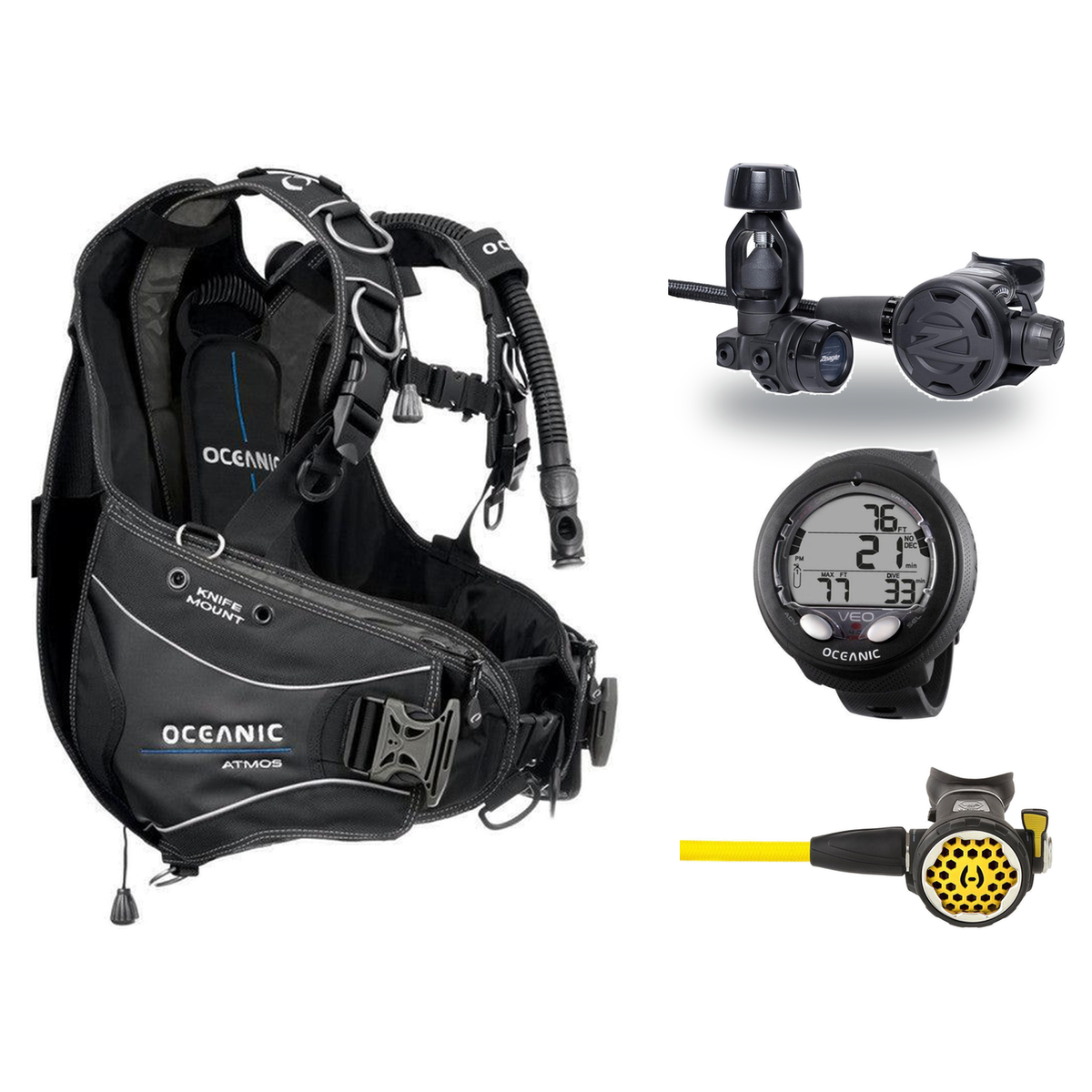 Hollis Cold Water Scuba Package – HD-200 BCD, DC7 Sealed Regulator, 150LX Octopus & Oceanic Veo 4.0 — Oceanic Atmos Hybrid A…