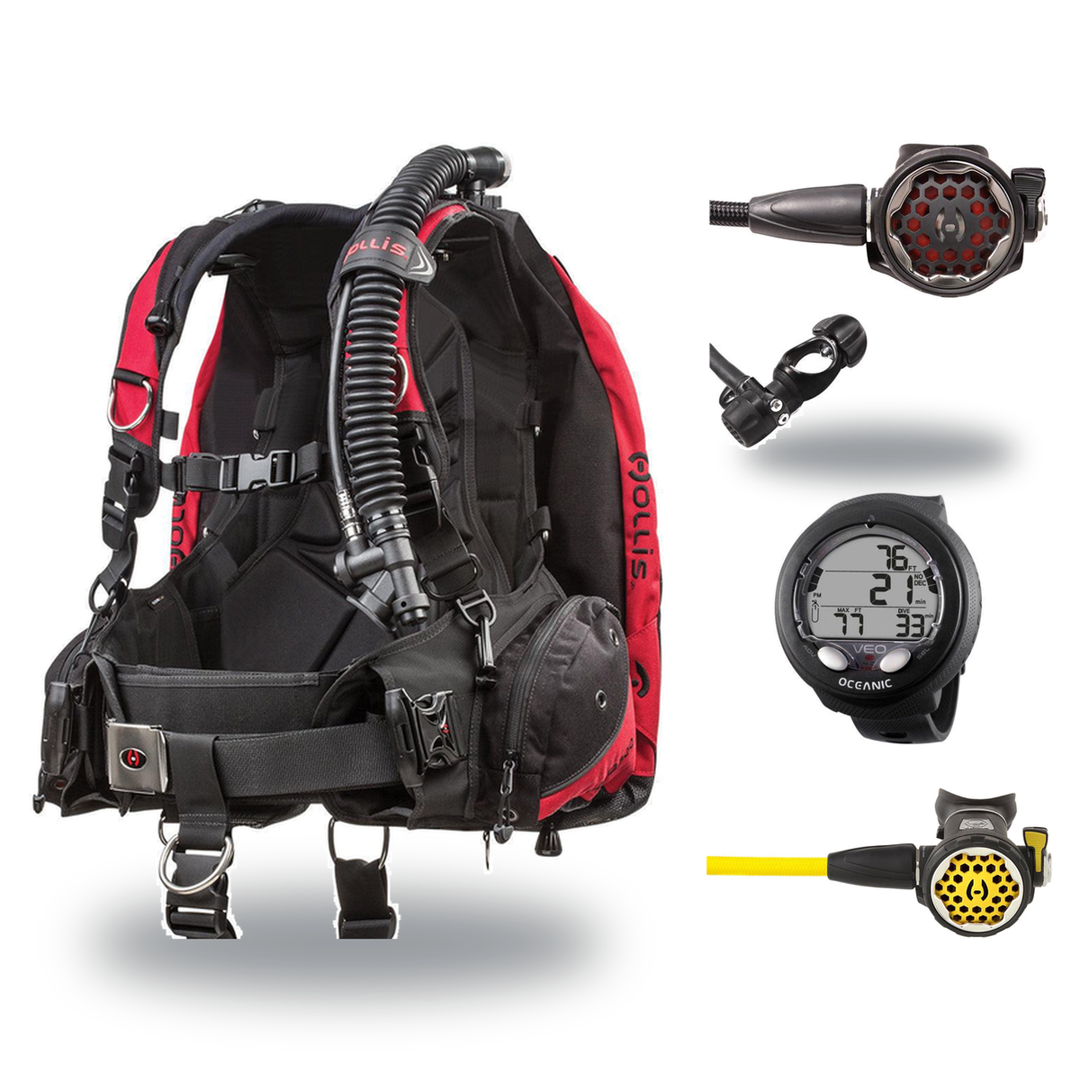 Hollis Cold Water Scuba Package – HD-200 BCD, DC7 Sealed Regulator, 150LX Octopus & Oceanic Veo 4.0 — Hollis HD-200 Heavy Du…