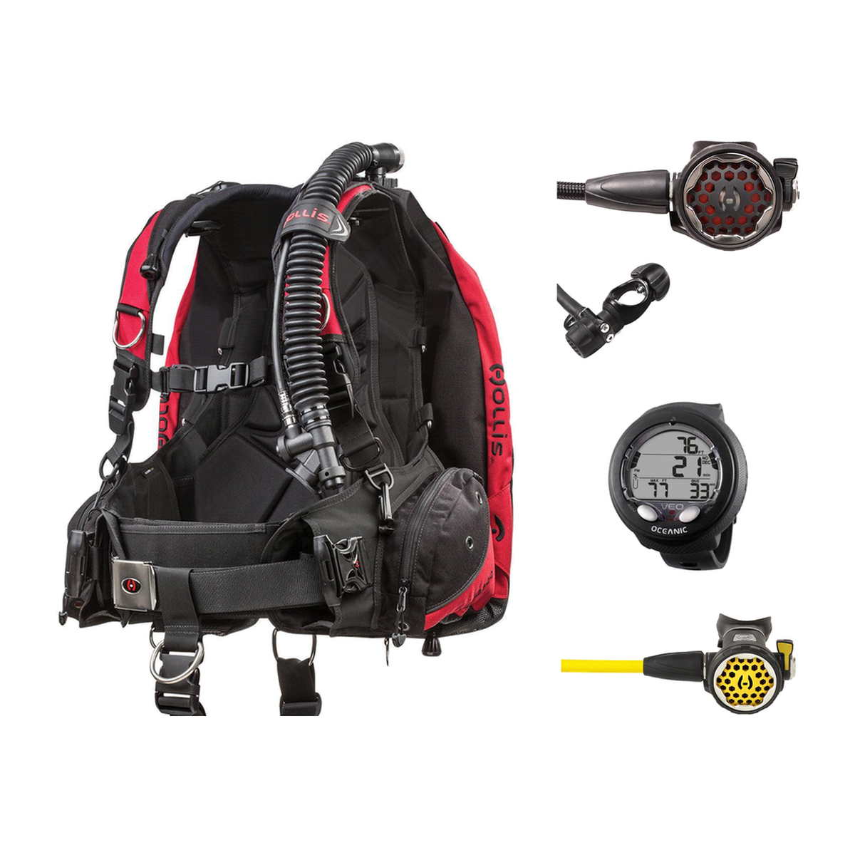 Hollis Cold Water Scuba Package – HD-200 BCD, DC7 Sealed Regulator, 150LX Octopus & Oceanic Veo 4.0 — Hollis HD-200 Heavy Du…