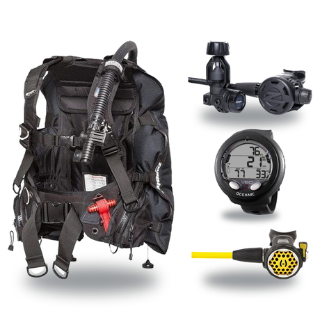 Hollis Cold Water Scuba Package – HD-200 BCD, DC7 Sealed Regulator, 150LX Octopus & Oceanic Veo 4.0 — Zeagle Stiletto Back I…