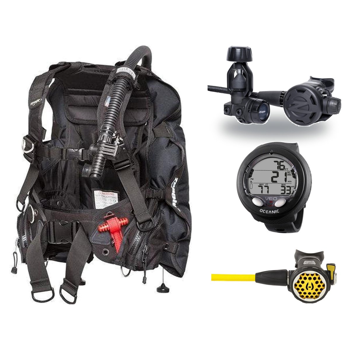 Hollis Cold Water Scuba Package – HD-200 BCD, DC7 Sealed Regulator, 150LX Octopus & Oceanic Veo 4.0 — Zeagle Stiletto Back I…