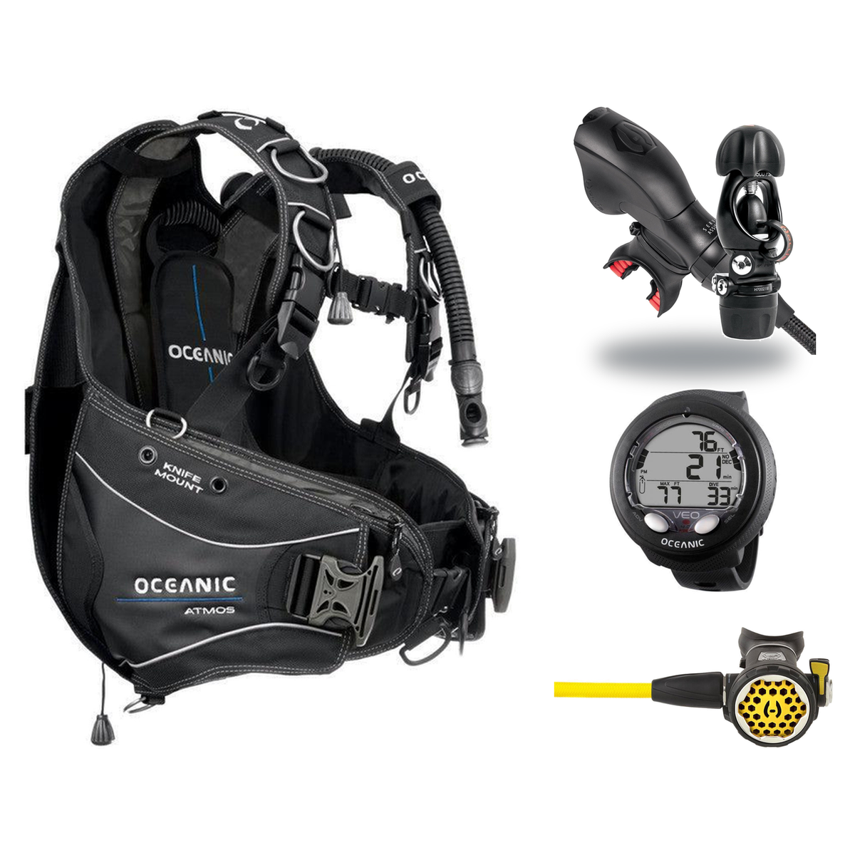 Hollis Cold Water Scuba Package – HD-200 BCD, DC7 Sealed Regulator, 150LX Octopus & Oceanic Veo 4.0 — Oceanic Atmos Hybrid A…