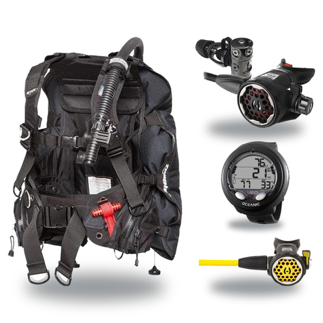 Hollis Cold Water Scuba Package – HD-200 BCD, DC7 Sealed Regulator, 150LX Octopus & Oceanic Veo 4.0 — Zeagle Stiletto Back I…