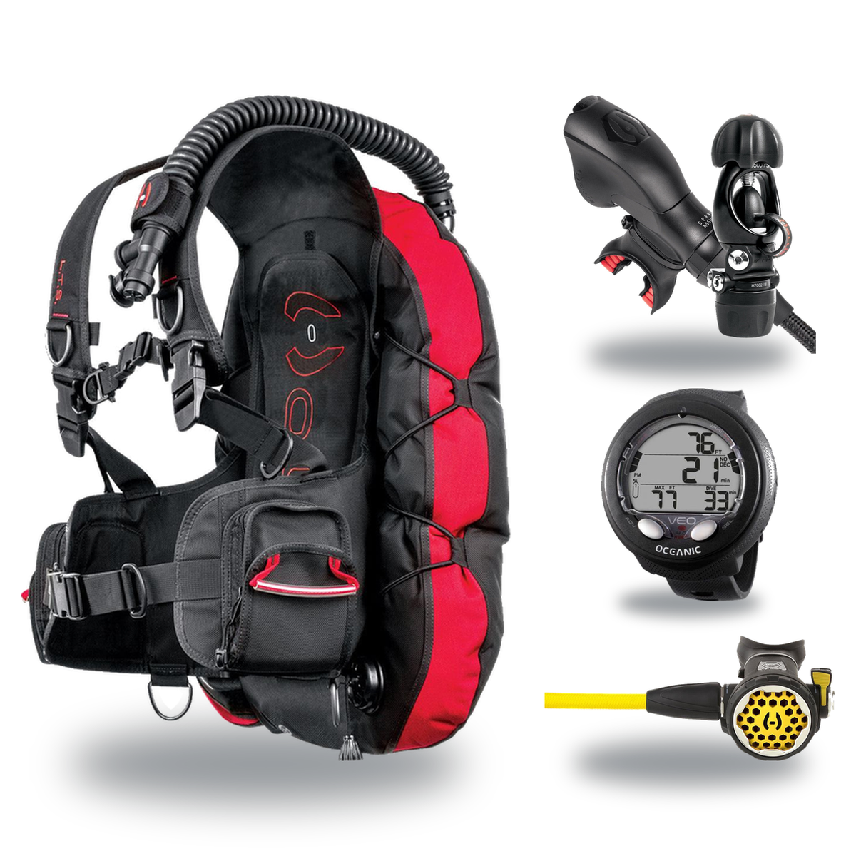 Hollis Cold Water Scuba Package – HD-200 BCD, DC7 Sealed Regulator, 150LX Octopus & Oceanic Veo 4.0 — Hollis LTS Light Trave…