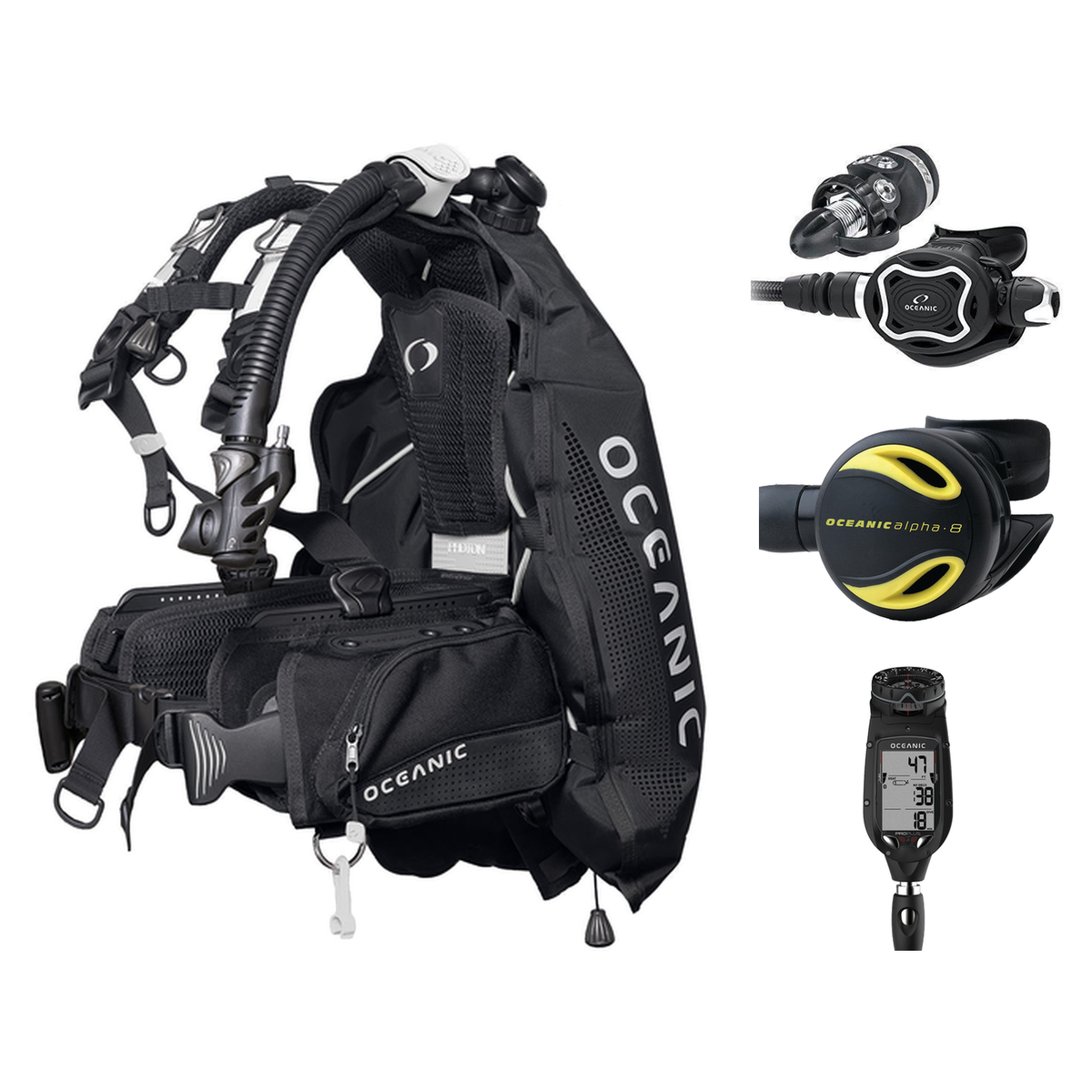 Oceanic Professional Package – Photon Pro BCD + Proplus 4.0 (QD/Compass) + ZEO FDX-I + Alpha 8 Octopus — PRO, Women - White