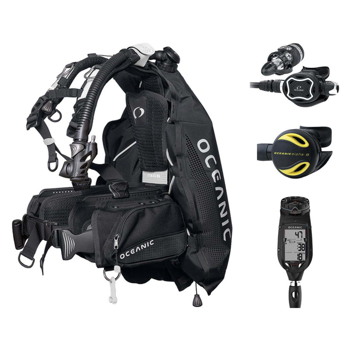Oceanic Professional Package – Photon Pro BCD + Proplus 4.0 (QD/Compass) + ZEO FDX-I + Alpha 8 Octopus — PRO, Women - White