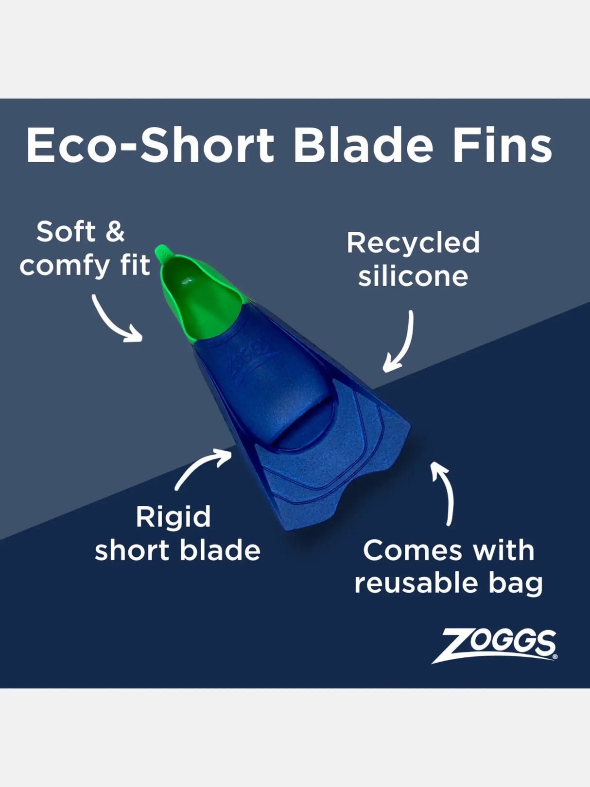 Zoggs Eco Short Blade Training Swim Fins Silicone Comfort Fit