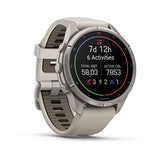 Garmin fenix 9 Pro – 43 mm, Titanium with Fog Gray/Dark Sandstone Silicone Band — left profile