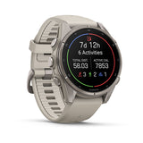Garmin fenix 9 – 43 mm, Titanium with Fog Gray Silicone Band — left profile