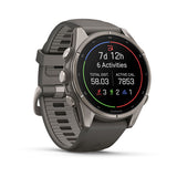 Garmin fenix 9 – 43 mm, Titanium with Pebble Gray Silicone Band — left profile