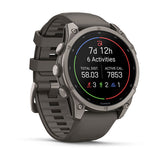 Garmin fenix 9 – 47 mm, Titanium with Pebble Gray Silicone Band — left profile