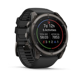 Garmin fenix 9 – 51mm, Carbon Gray DLC Titanium with Black Silicone Band — left profile