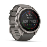 Garmin fenix 9 Pro – inReach, Solar, 51 mm Titanium with Pebble Gray/Silver Gray Silico — left profile