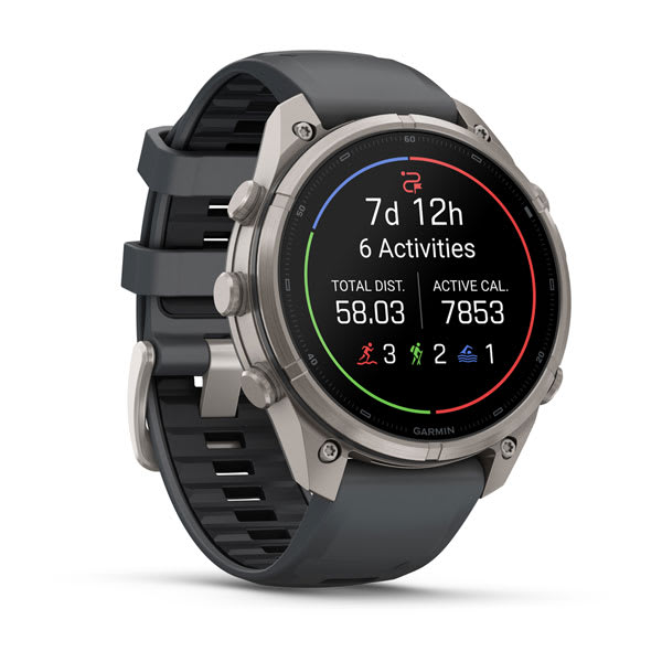Garmin fenix 9 Pro – 47 mm Titanium with Graphite/Black Silicone Band — left profile