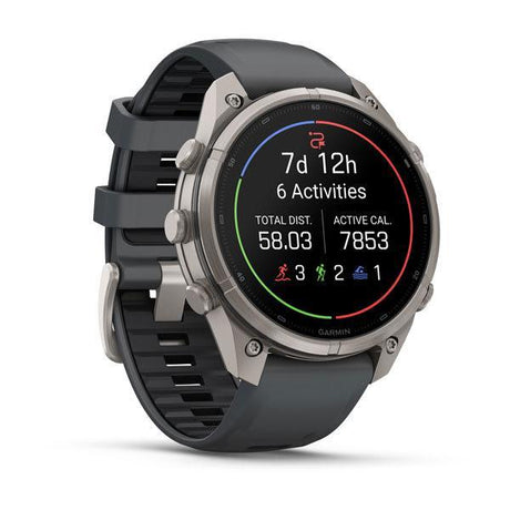 Garmin fenix 9 Pro – 47 mm Titanium with Graphite/Black Silicone Band — left profile