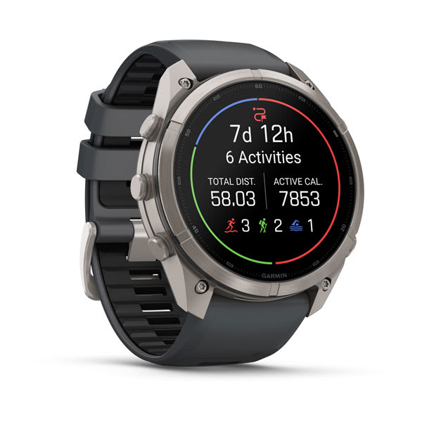 Garmin fenix 9 Pro – inReach, 51 mm Titanium with Graphite/Black Silicone Band — left profile