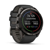 Garmin fenix 9 Pro – inReach, 51 mm Carbon Gray DLC Titanium with Black/Pebble Gray Sil — left profile