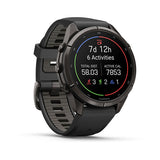Garmin fenix 9 Pro – inReach, 43 mm Carbon Gray DLC Titanium with Black/Pebble Gray Sil — left profile