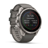 Garmin fenix 9 Pro – Solar, 47 mm Titanium with Pebble Gray/Silver Gray Silicone Band — left profile
