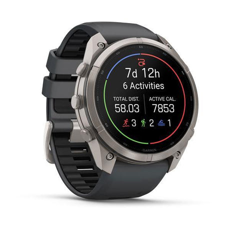 Garmin fenix 9 Pro – 51 mm Titanium with Graphite/Black Silicone Band — left profile