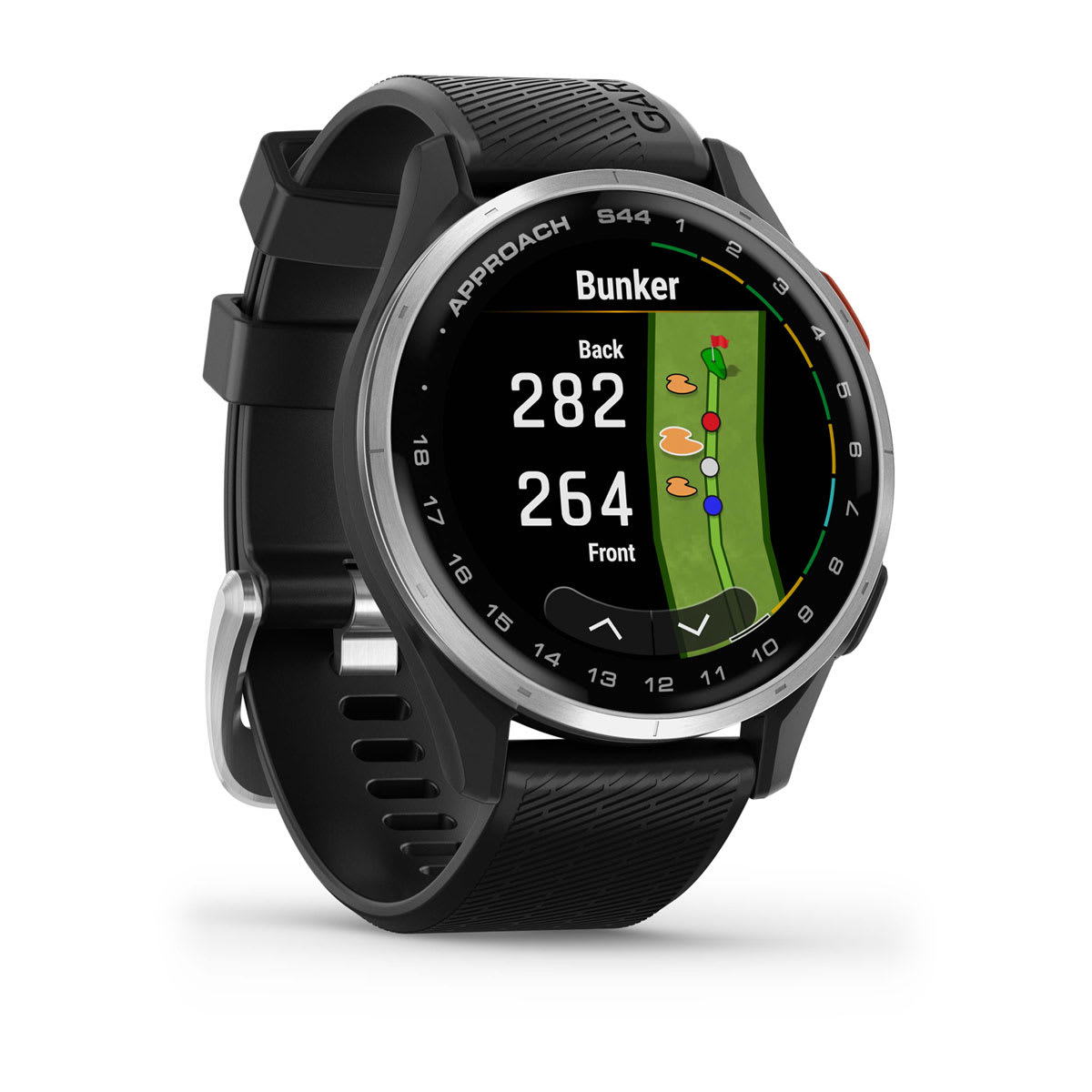 Garmin Approach S44 and S50 GPS Golf Smartwatch – S44: Golf Features / Silver Aluminum Bezel with Black Silicone Band