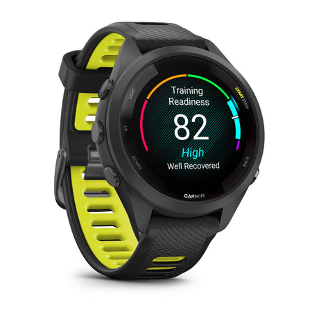 Garmin Forerunner 265 AMOLED GPS Running Smartwatch – 42 mm / Black / Amp Yellow