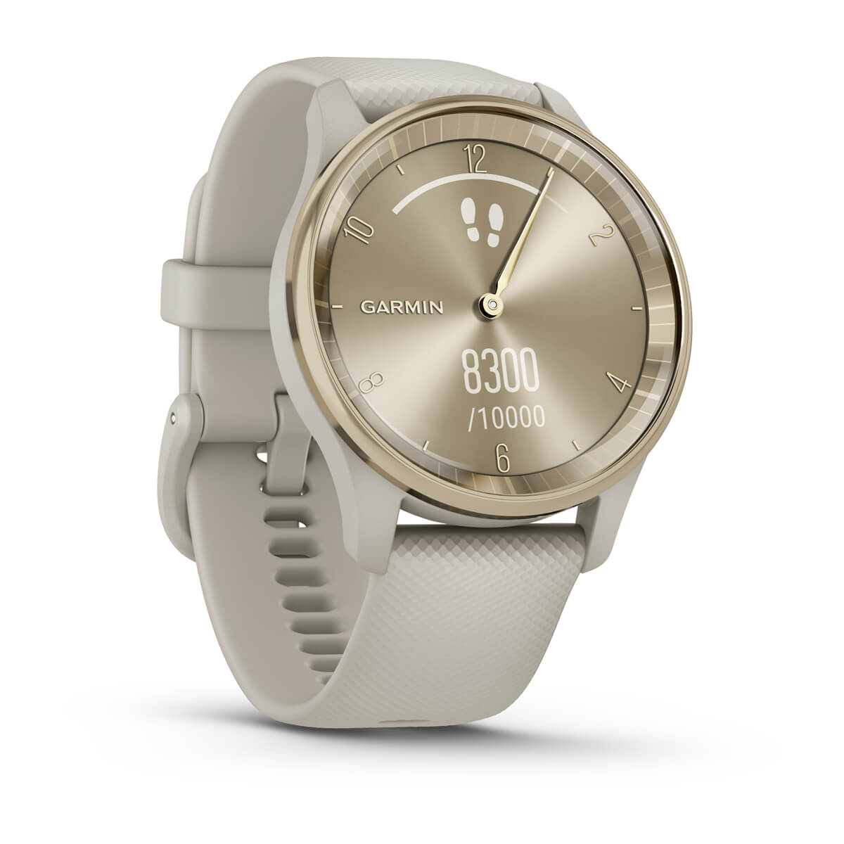Garmin vívomove Trend Hybrid Smartwatch – Cream Gold Stainless Steel Bezel with French Gray Case and Silicone Band