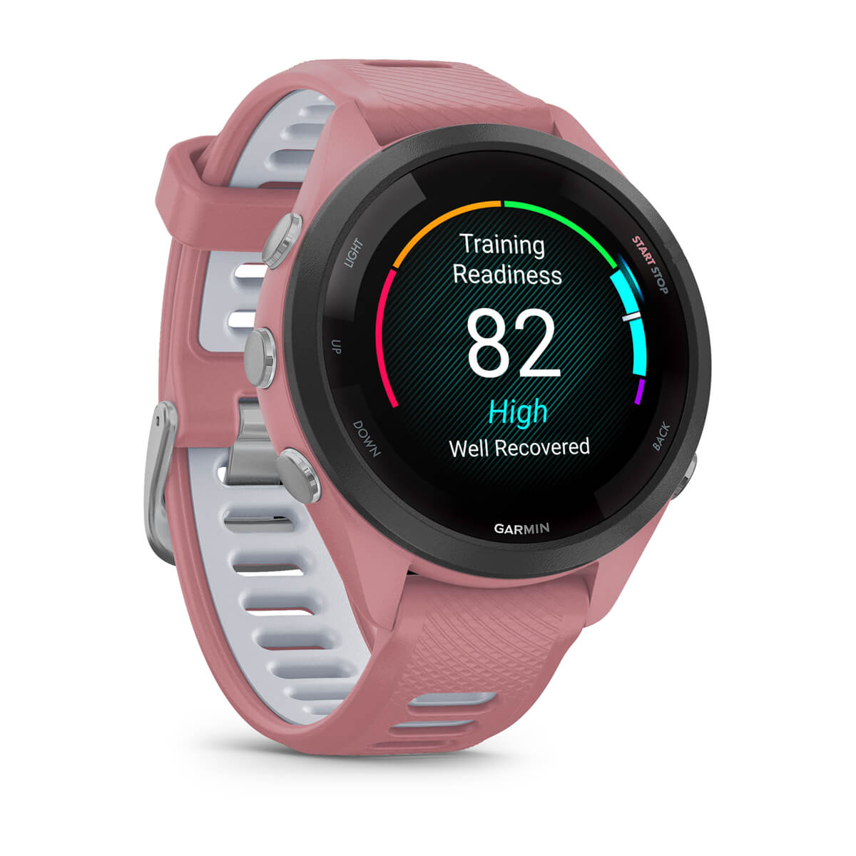 Garmin Forerunner 265 AMOLED GPS Running Smartwatch – 42 mm / Light Pink / Whitestone