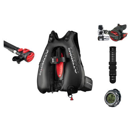 Atomic B2 Regulator + Atomic BC2 BCD + Oceanic GEO Air Scuba Package — Red