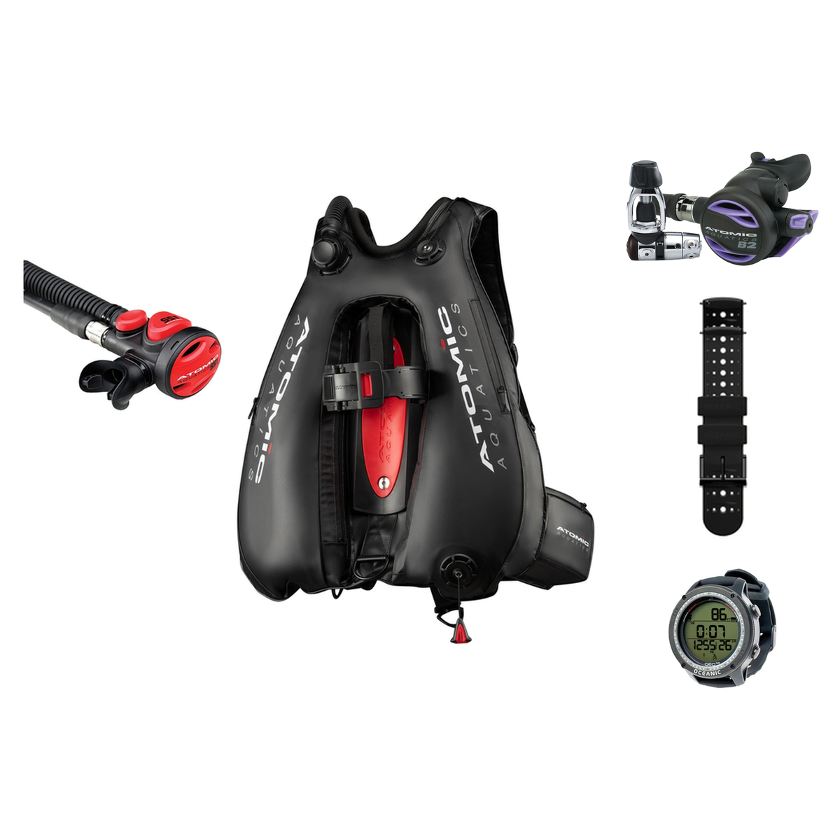 Atomic B2 Regulator + Atomic BC2 BCD + Oceanic GEO Air Scuba Package — Purple