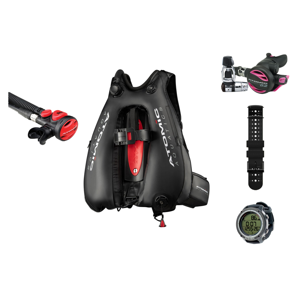 Atomic B2 Regulator + Atomic BC2 BCD + Oceanic GEO Air Scuba Package — Pink