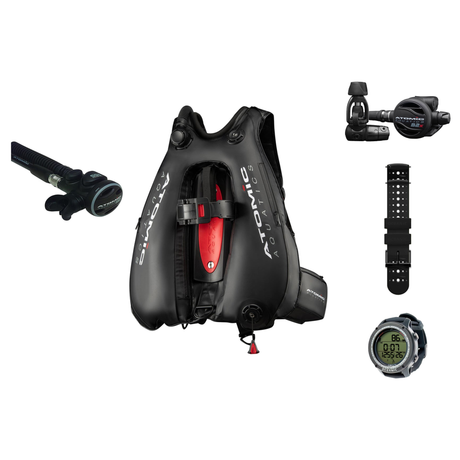 Atomic B2x Regulator + Atomic BC2 BCD + Oceanic GEO Air Scuba Package — includes Atomic Aquatics BC2 BCD and SS1 Safe Second…