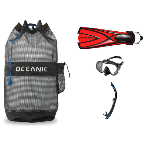 Atomic Frameless Dive Mask + Atomic SV1 Snorkel + Oceanic Mesh Dive Backpack