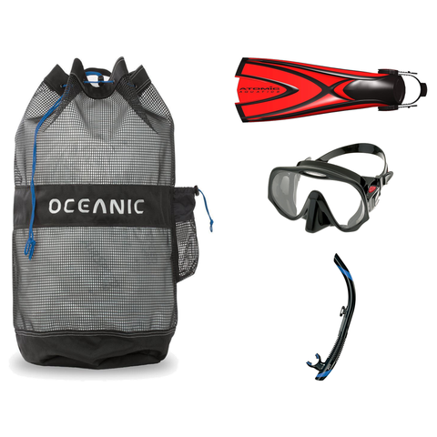 Atomic Frameless Dive Mask + Atomic SV1 Snorkel + Oceanic Mesh Dive Backpack