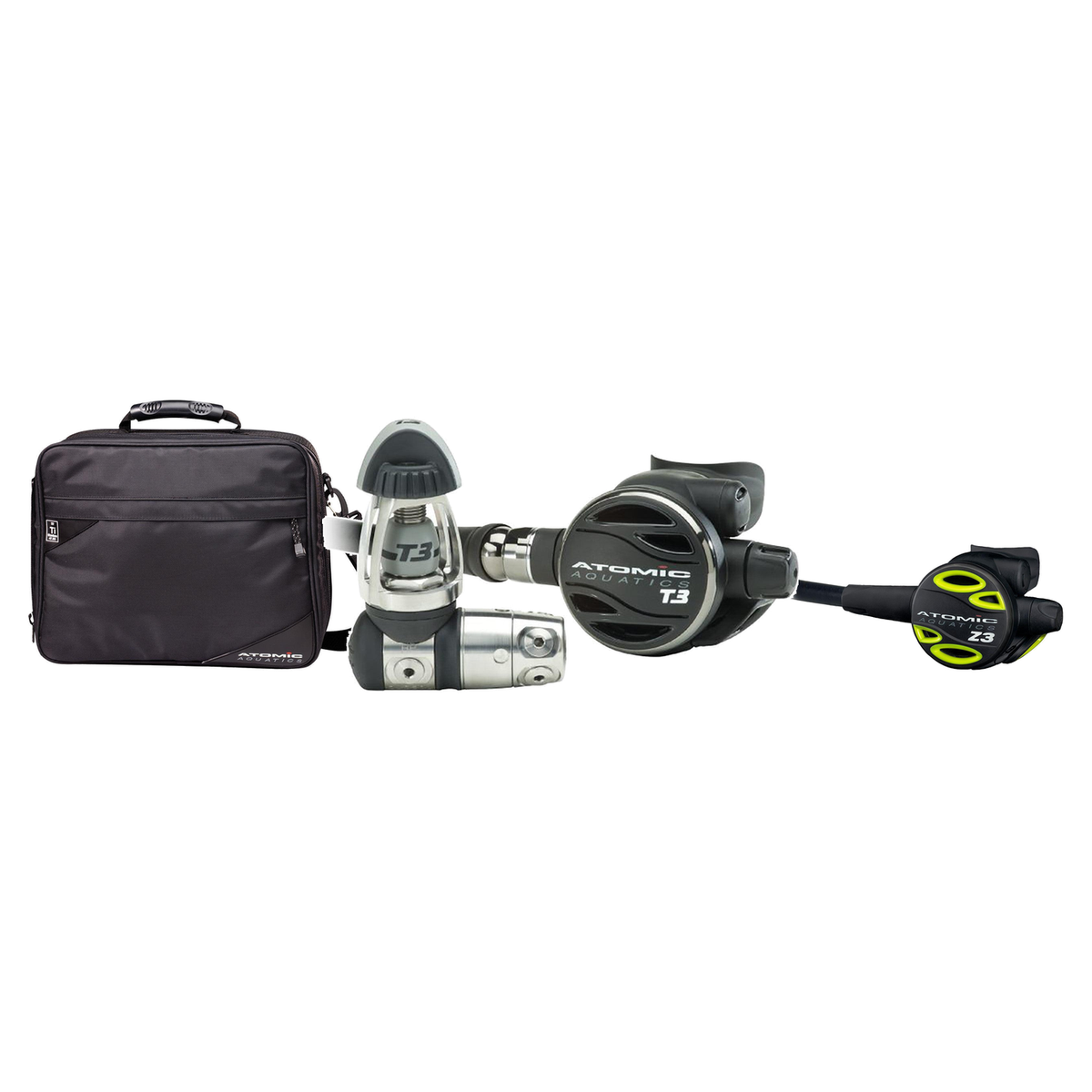 Atomic T3 Regulator + Atomic Octo + Regulator Bag Package — includes Atomic Aquatics T3 Regulator, Atomic Aquatics Z3 Octopu…