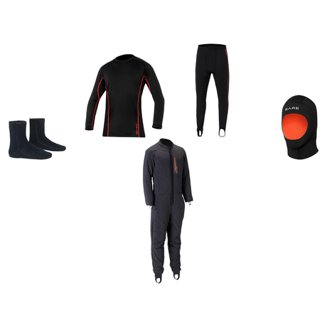 BARE MEN'S POLAR STRETCH DRYSUIT PACKAGE #2 — includes Bare Polar Xtreme Full Mens Black, Bare Ultrawarmth Mens Base Top Lay…