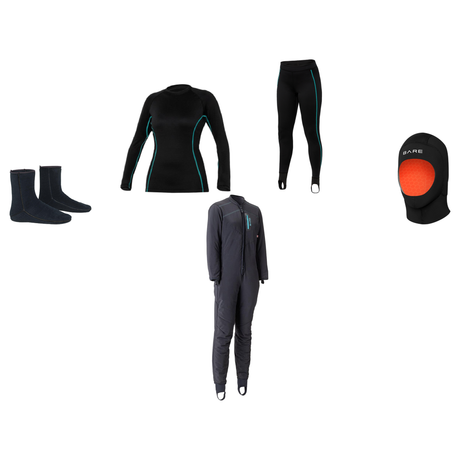 BARE WOMEN'S POLAR STRETCH DRYSUIT PACKAGE #2 — includes Bare Polar Xtreme Full Womens Black, Bare Ultrawarmth Womens Base T…