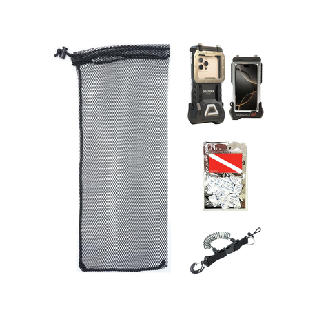 DIVEVOLK SeaTouch 4 MAX PLUS Underwater Housing with Included Adapter + DiveCatalog Moisture Muncher + Coil Lanyard + Meshba…
