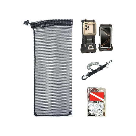 DIVEVOLK SeaTouch 4 MAX PLUS Underwater Housing with Included Adapter + DiveCatalog Moisture Muncher + Coil Lanyard + Meshba…