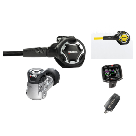 Mares Dual 15X Regulator with Dual Octopus, Quad Ci Wrist Dive Computer and LED Tank Module 2.0 Transmitter — includes Mares…