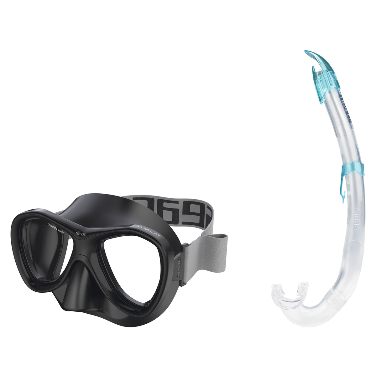 Seac Amalfi Two Lens Mask with Flash Snorkel Set — Black, Aquamarine