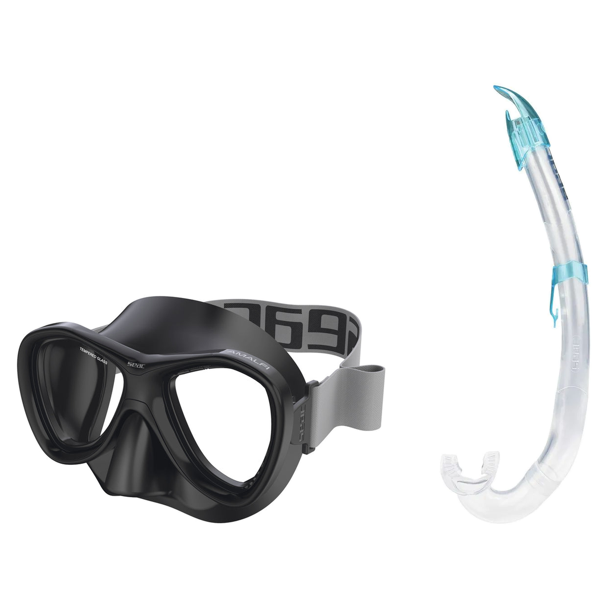Seac Amalfi Two Lens Mask with Flash Snorkel Set — Black, Aquamarine