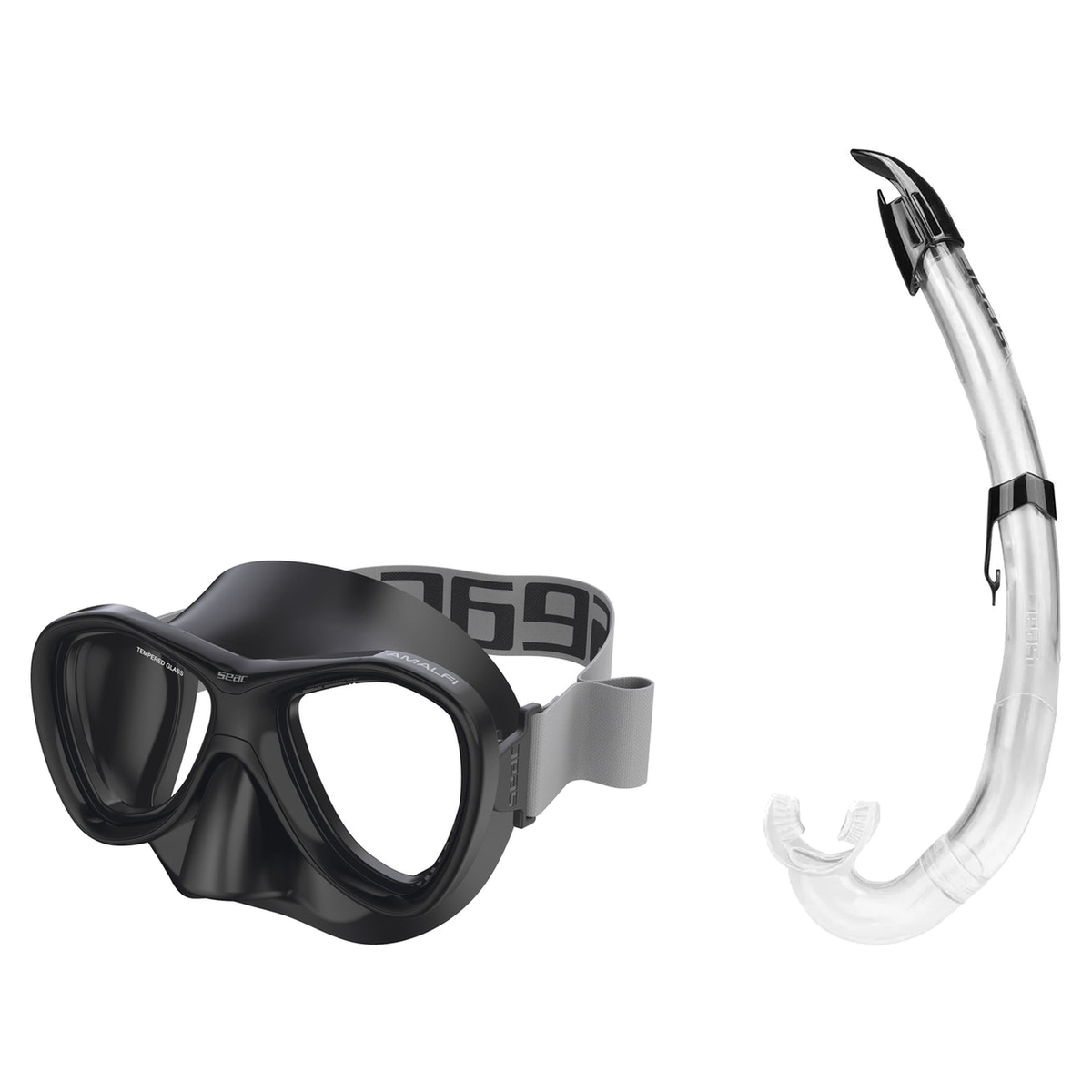 Seac Amalfi Two Lens Mask with Flash Snorkel Set — Black, Black Clear