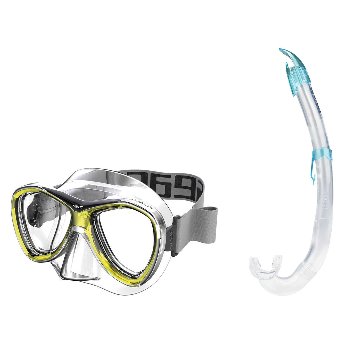 Seac Amalfi Two Lens Mask with Flash Snorkel Set — Yellow, Aquamarine