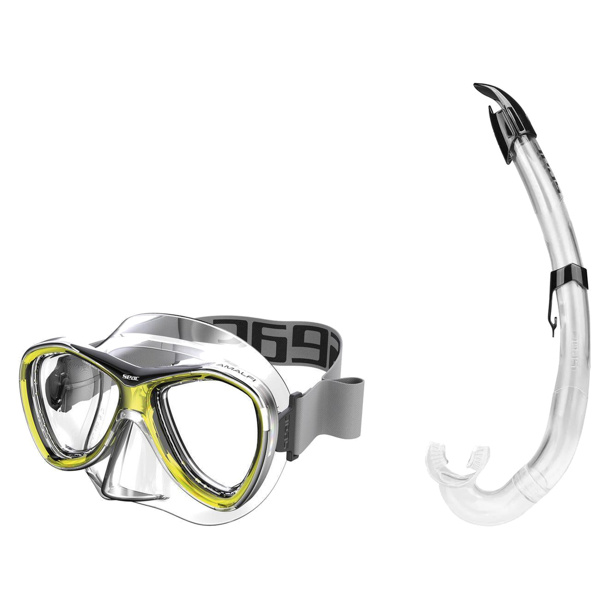 Seac Amalfi Two Lens Mask with Flash Snorkel Set — Yellow, Black Clear