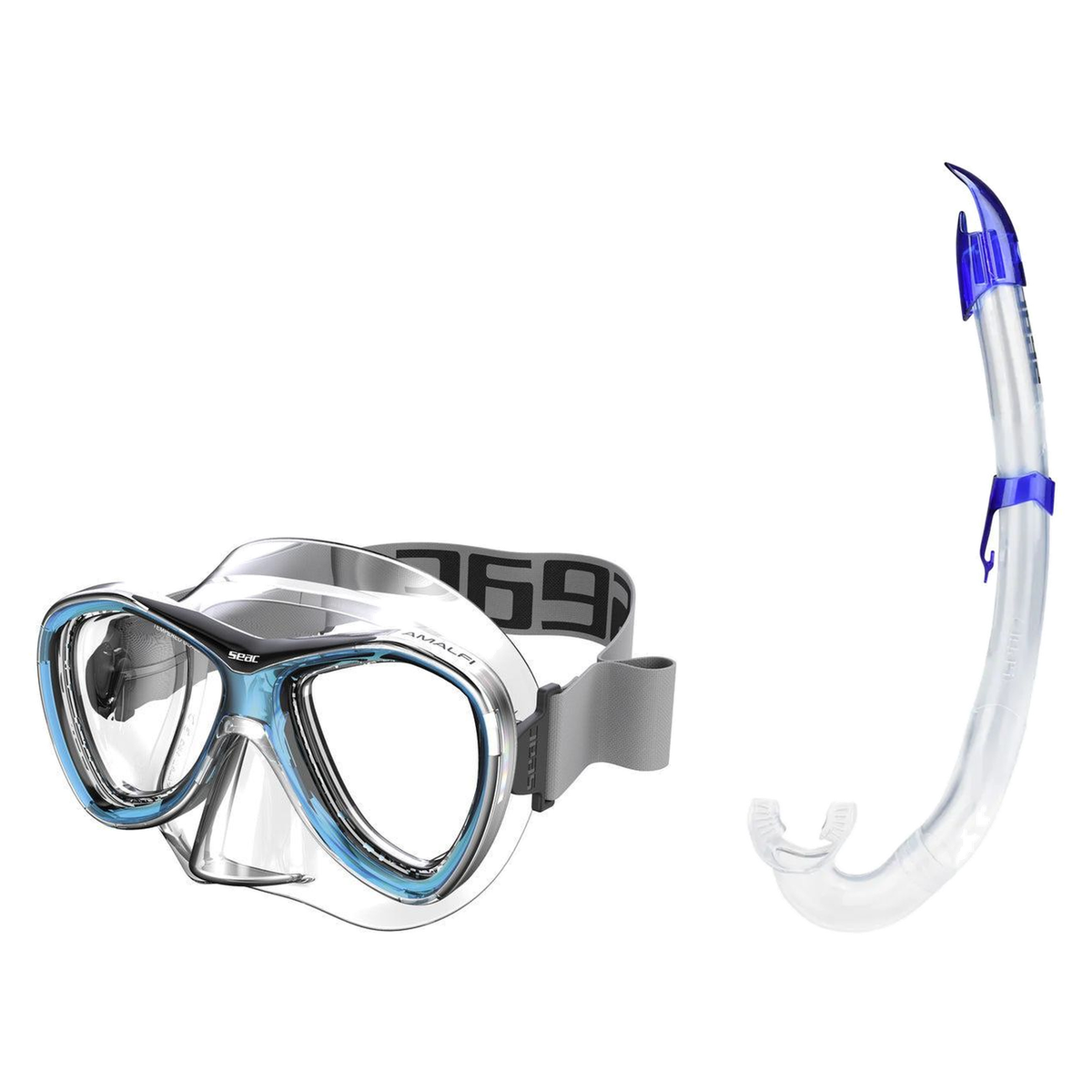 Seac Amalfi Two Lens Mask with Flash Snorkel Set — Aquamarine, Blue
