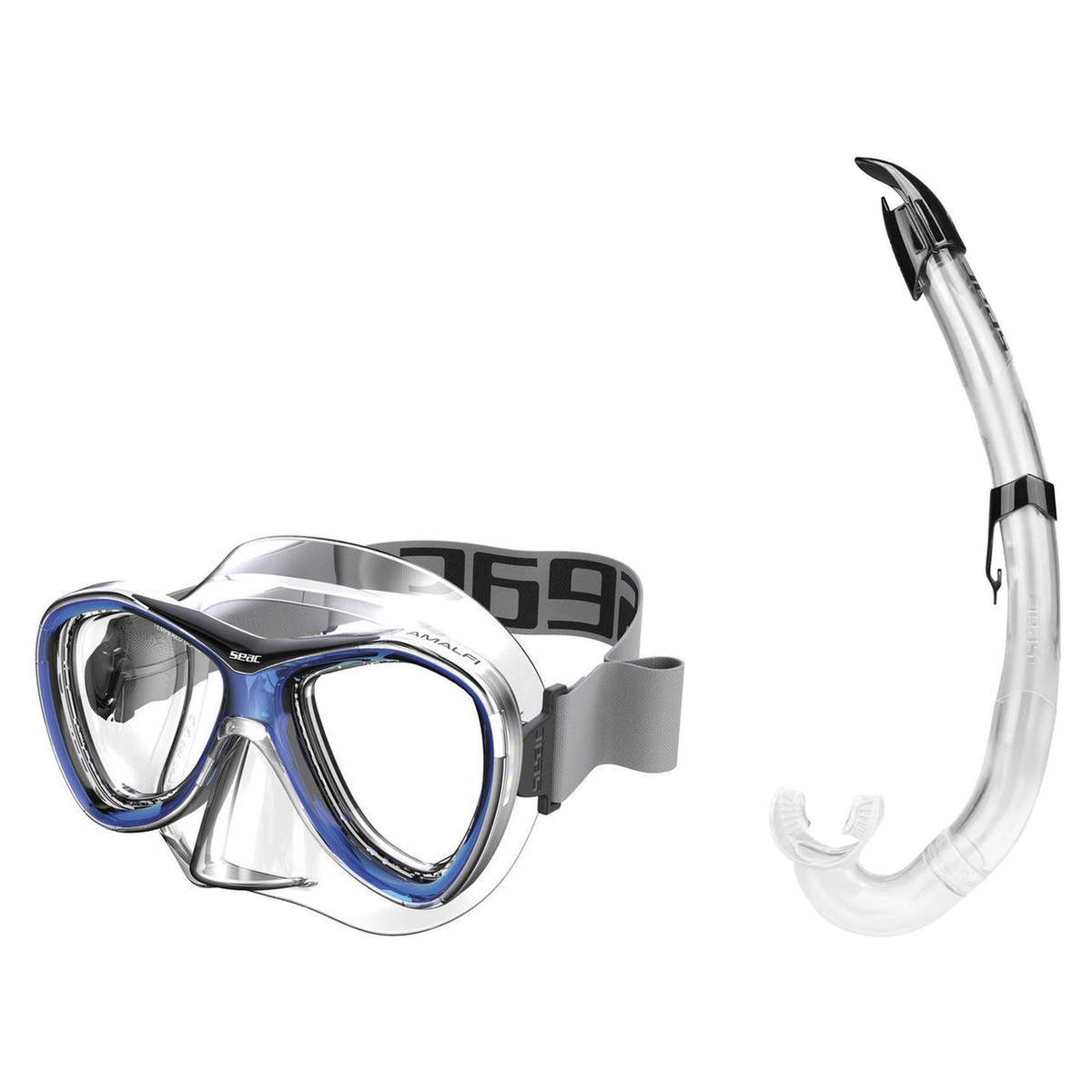 Seac Amalfi Two Lens Mask with Flash Snorkel Set — Blue, Black Clear