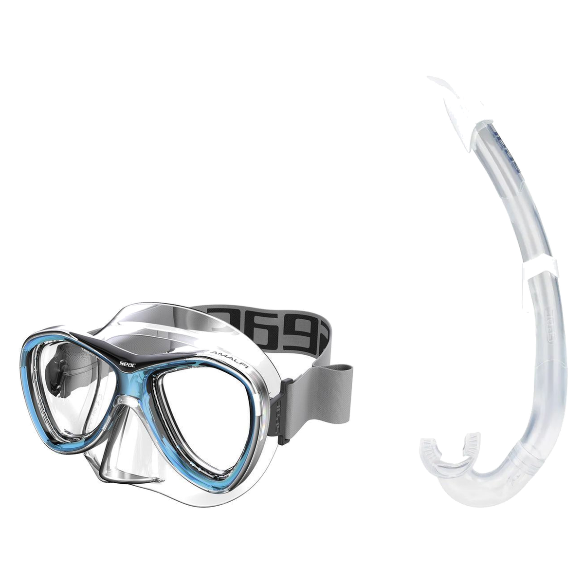 Seac Amalfi Two Lens Mask with Flash Snorkel Set — Aquamarine, White